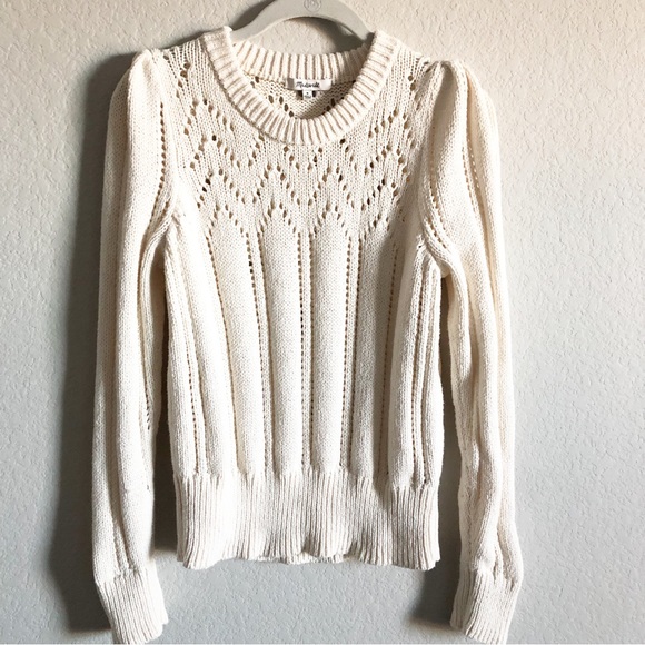 Madewell Sweaters - Madewell Pointelle Puff Sleeve Crewneck Sweater